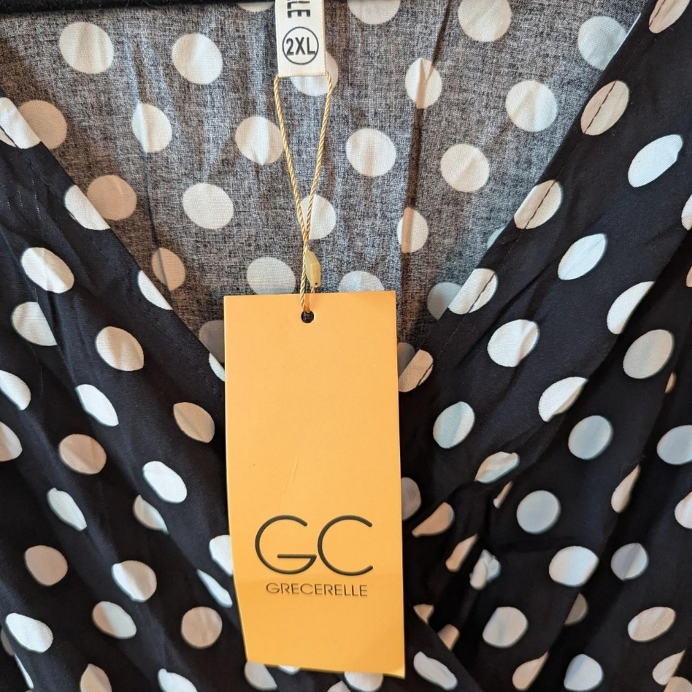 Grecerelle dress women’s 2XL black white polka dot wrap midi - Picture 5 of 8